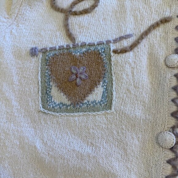 Vintage Women’s L White Button Cardigan Embroidered Knitting Sewing Cottagecore - Picture 9 of 11